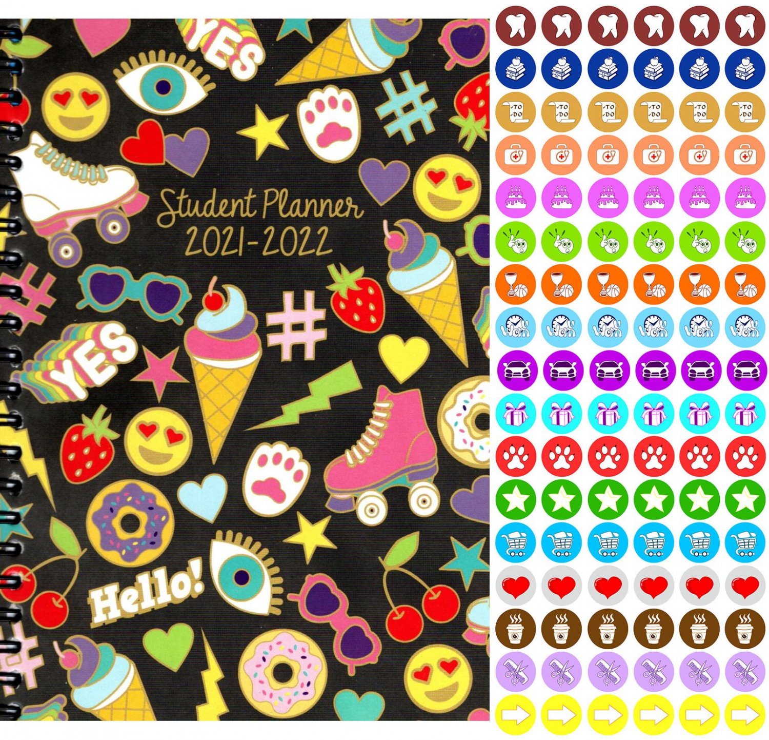2021 - 2022 Student Academic Planner Calendar - (Spiral Bound) + 100 Reminder Stickers v2
