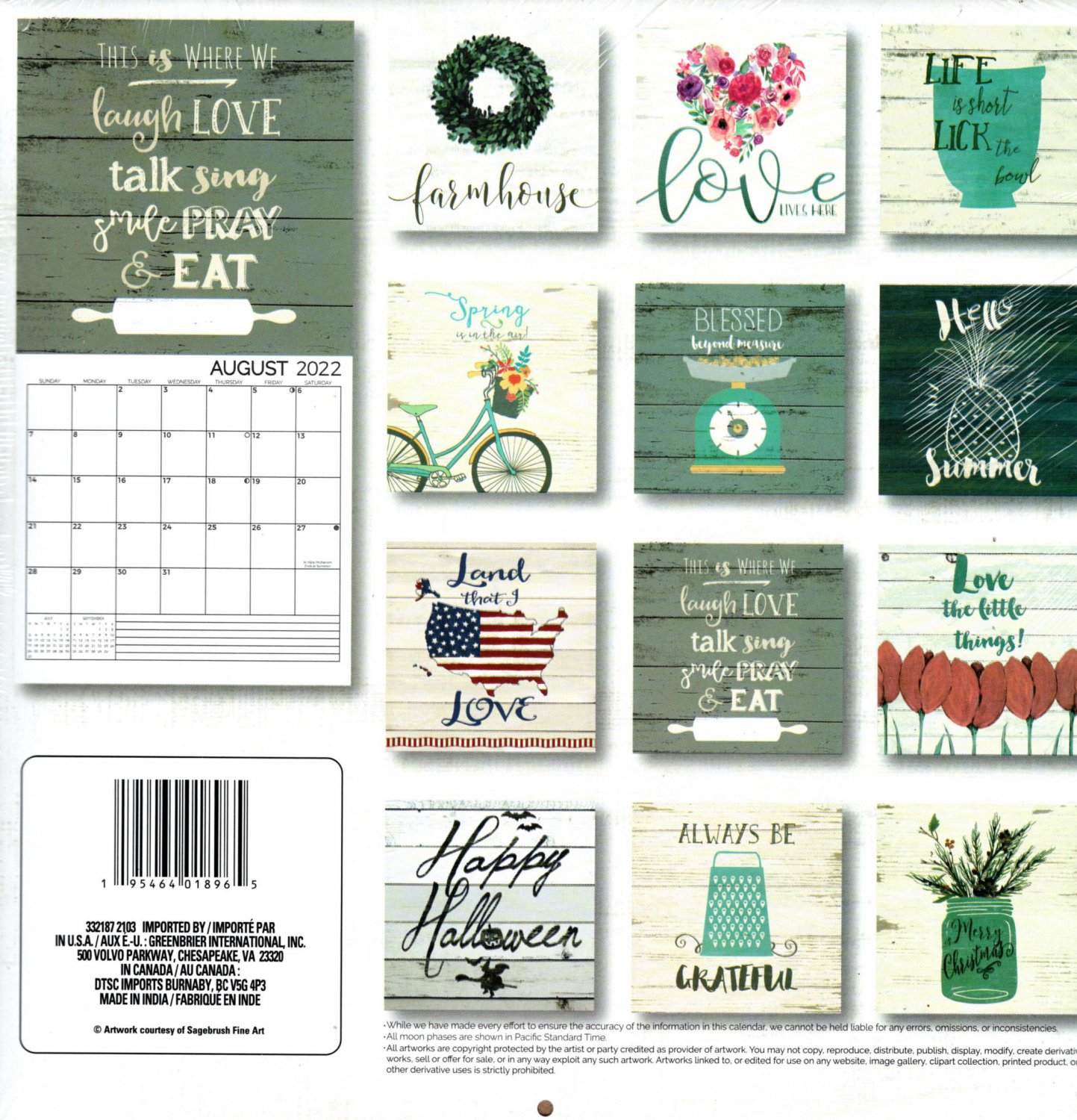 2022 12 Month Wall Calendar Farmhouse with 100 Reminder Stickers