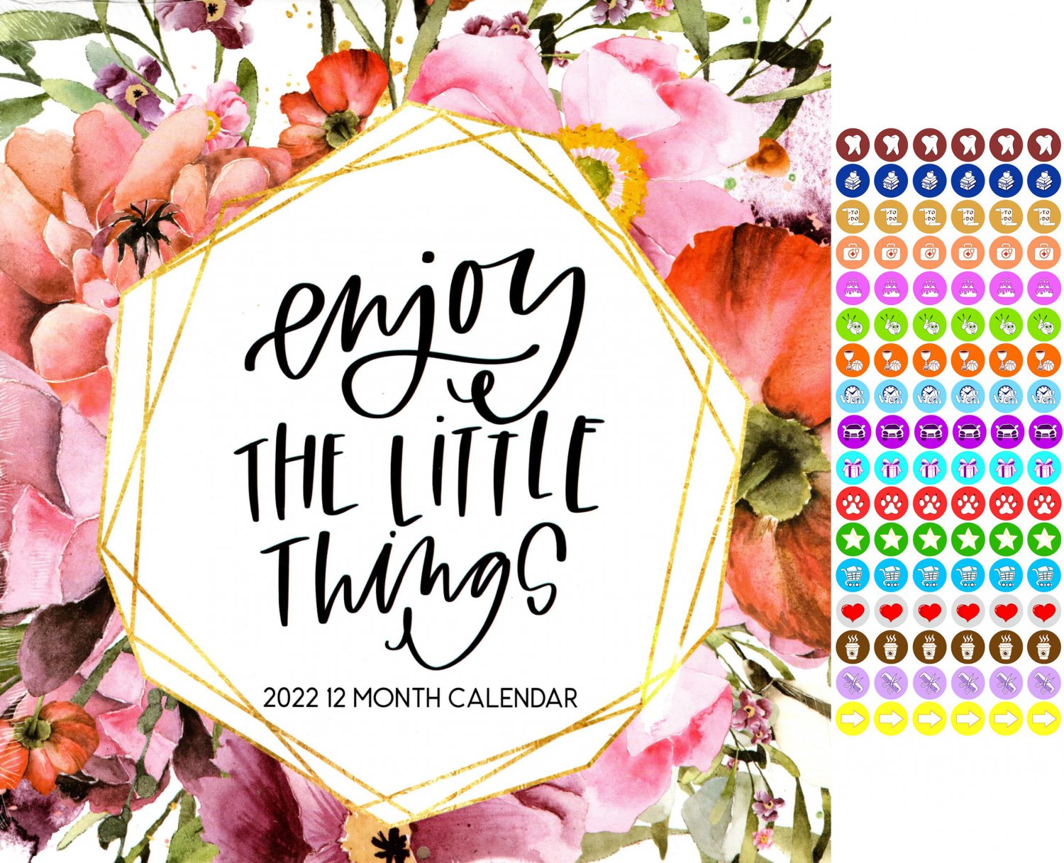 2022 12 Month Wall Calendar - Enjoy the Little Things - with 100 Reminder Stickers