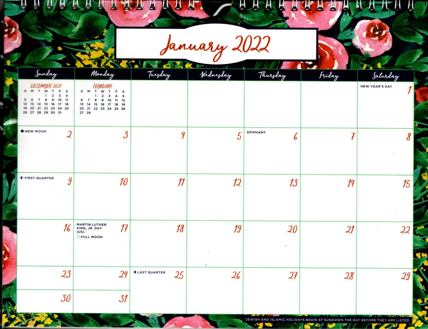 2022 Monthly Spiral Bound Wall Desk Calendar 12 Months V2