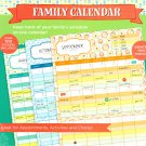 12 Month Family Wall Calendar - Undated Grid Format - Over 100 Stickers Included v2