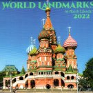 2022 16 Month Mini Wall Calendar Linen Paper Texture - World Landmarks