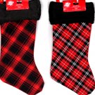 Christmas Holiday 18 Inch Classic Red and Black Plush Felt/Velvet Stockings (Set  of 2)