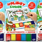 Holiday Cheer - Magic Paint Posters - 12 Paint Sheets + 1 Paintbrush for Christmas Holiday