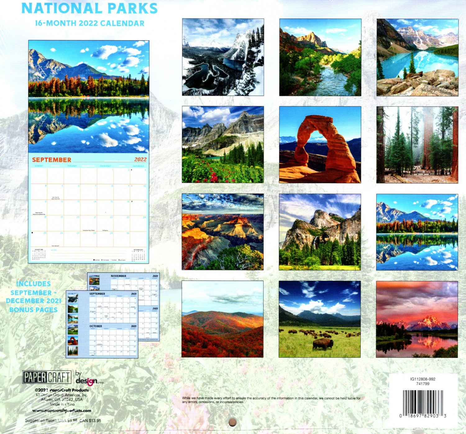 2022 16 Month Wall Calendar National Parks