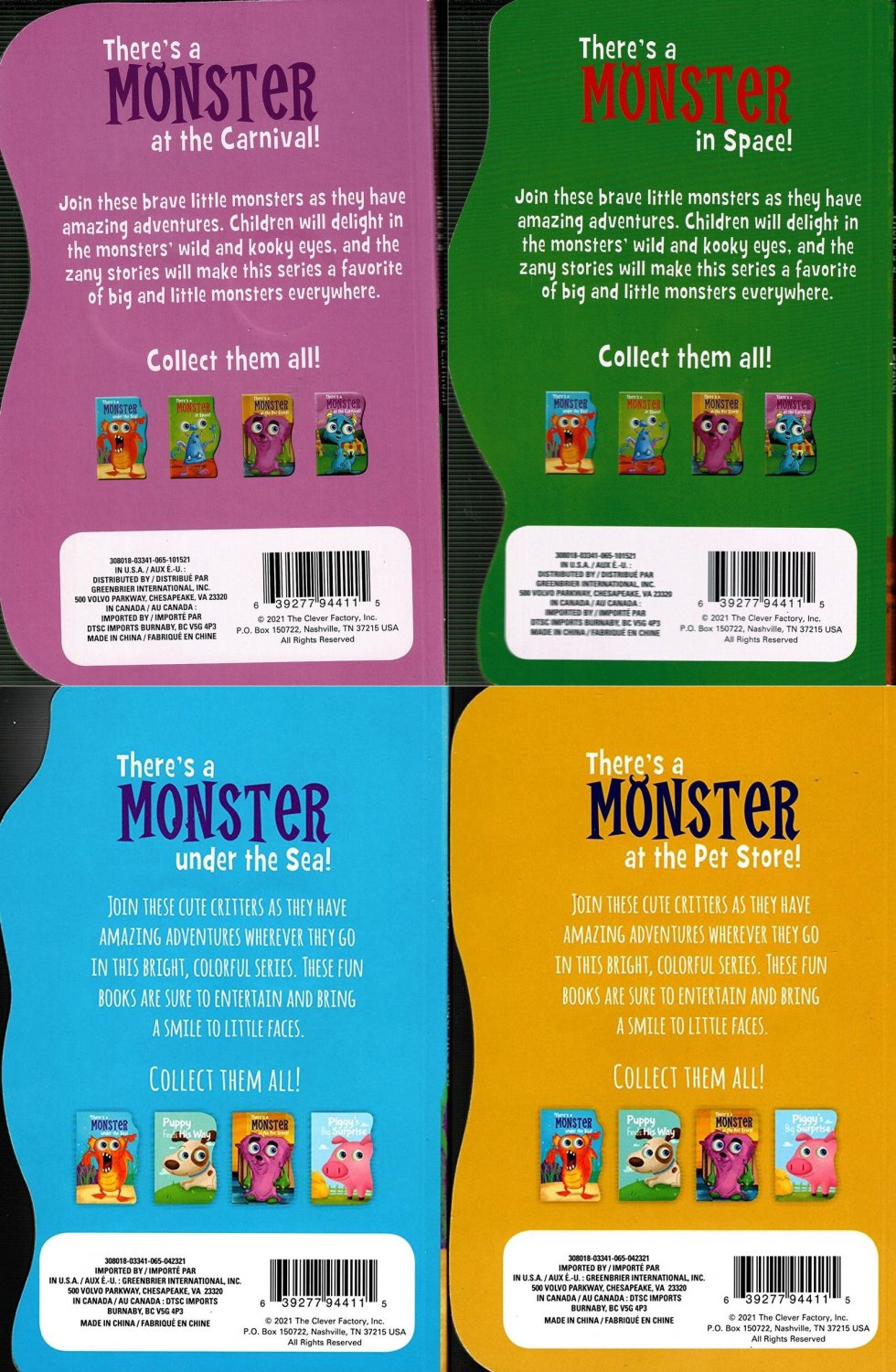 There`a Monster Under the Sea - Children's Board Book (Set of 4 Books)