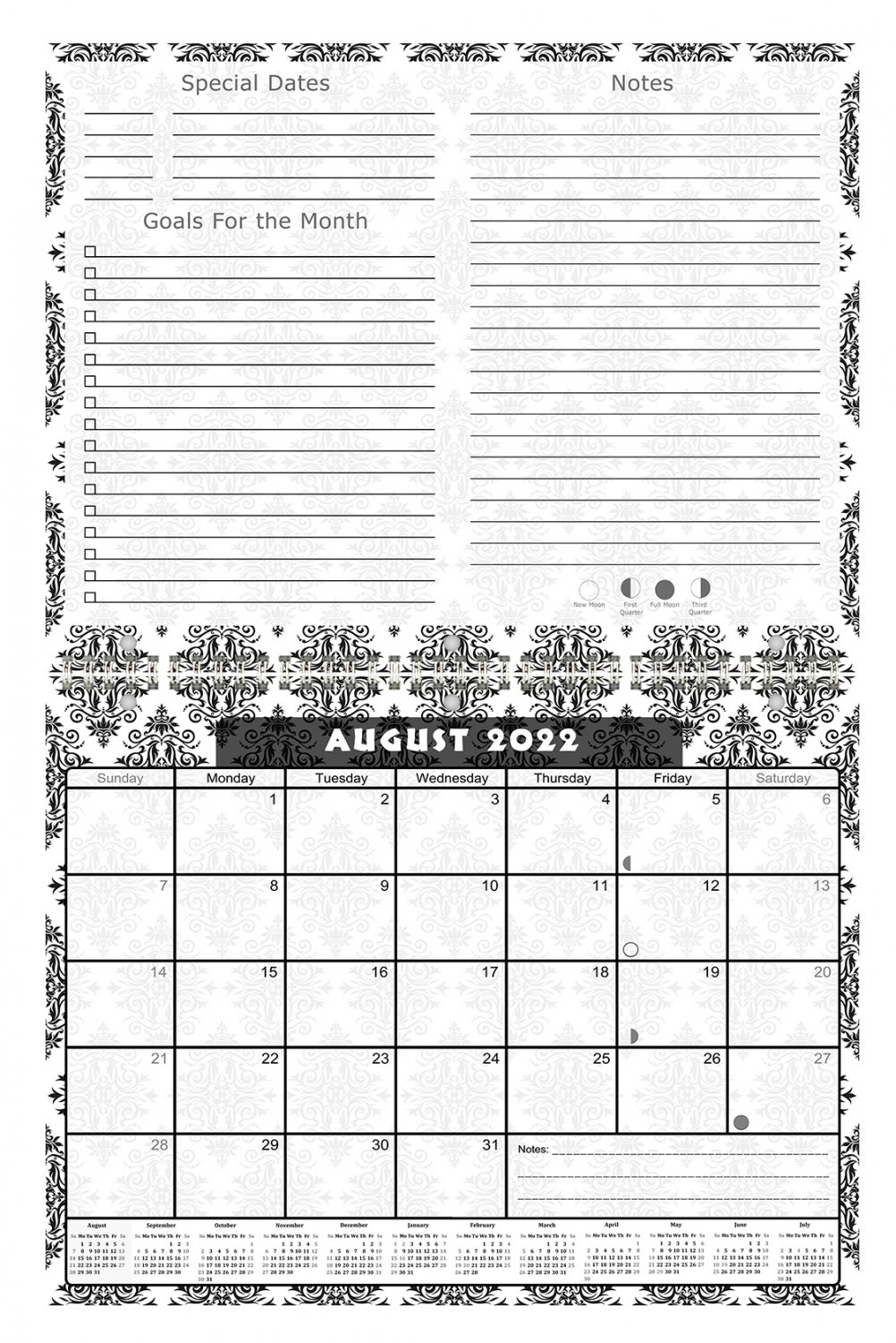 2022 2023 Academic Year 12 Months Student Calendar / Planner for Wall