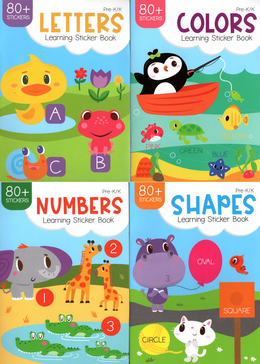 Colors, Letters, Numbers, Shapes with over 80 Sticker each Book Learning Sticker 4 Book