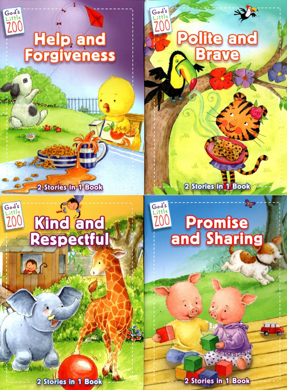 God`s Little Zoo - 2 Stories 1 Books (Set of 4 Books)