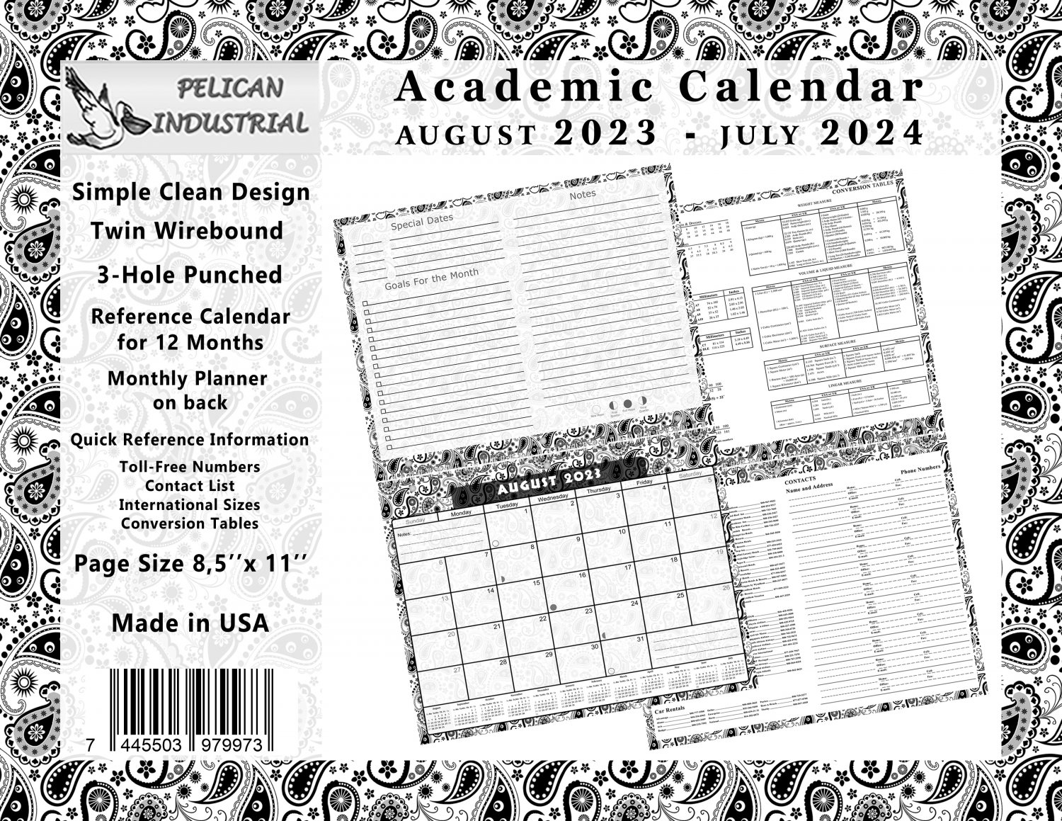 2023 2024 Academic Year 12 Months Student Calendar / Planner for Wall