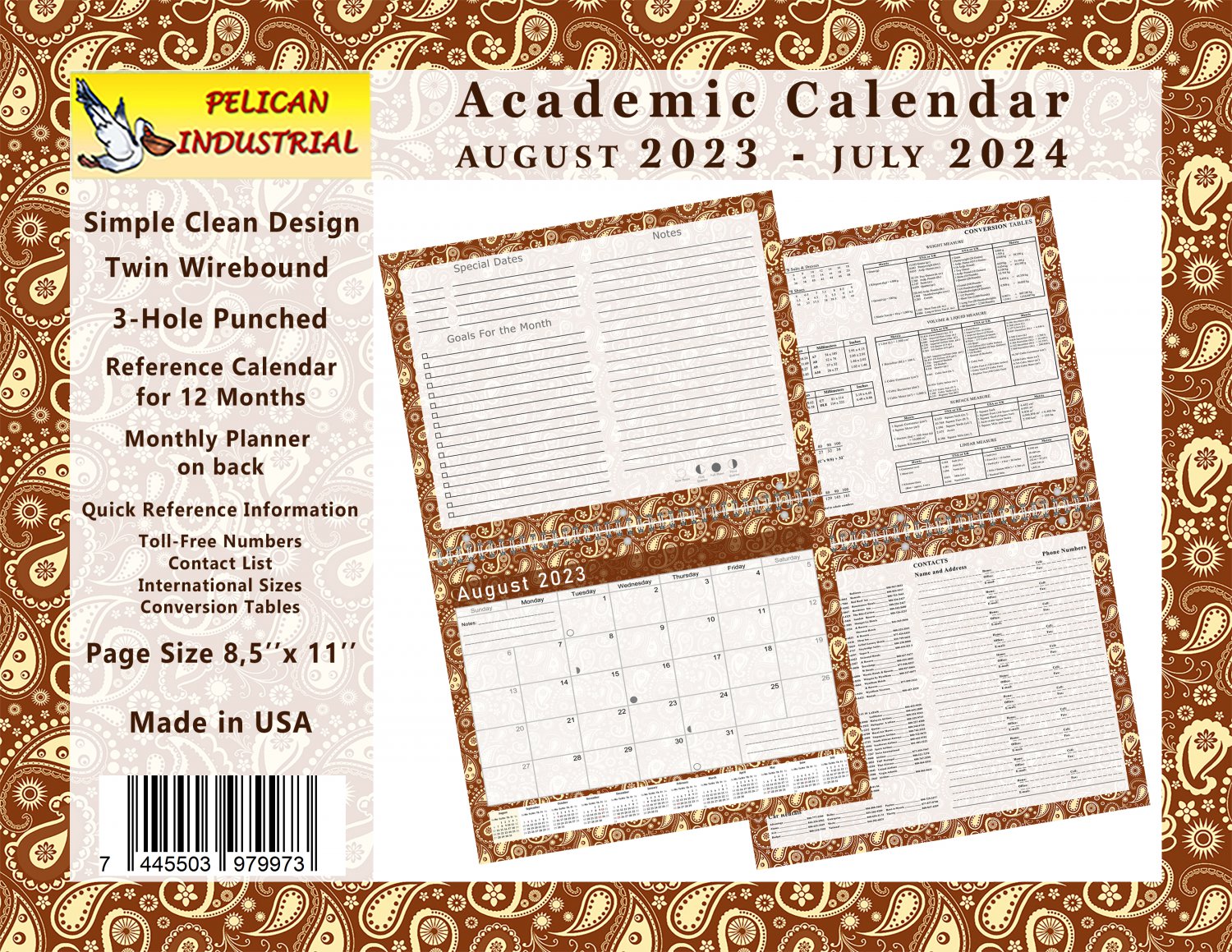 2023 2024 Academic Year 12 Months Student Calendar / Planner for Wall