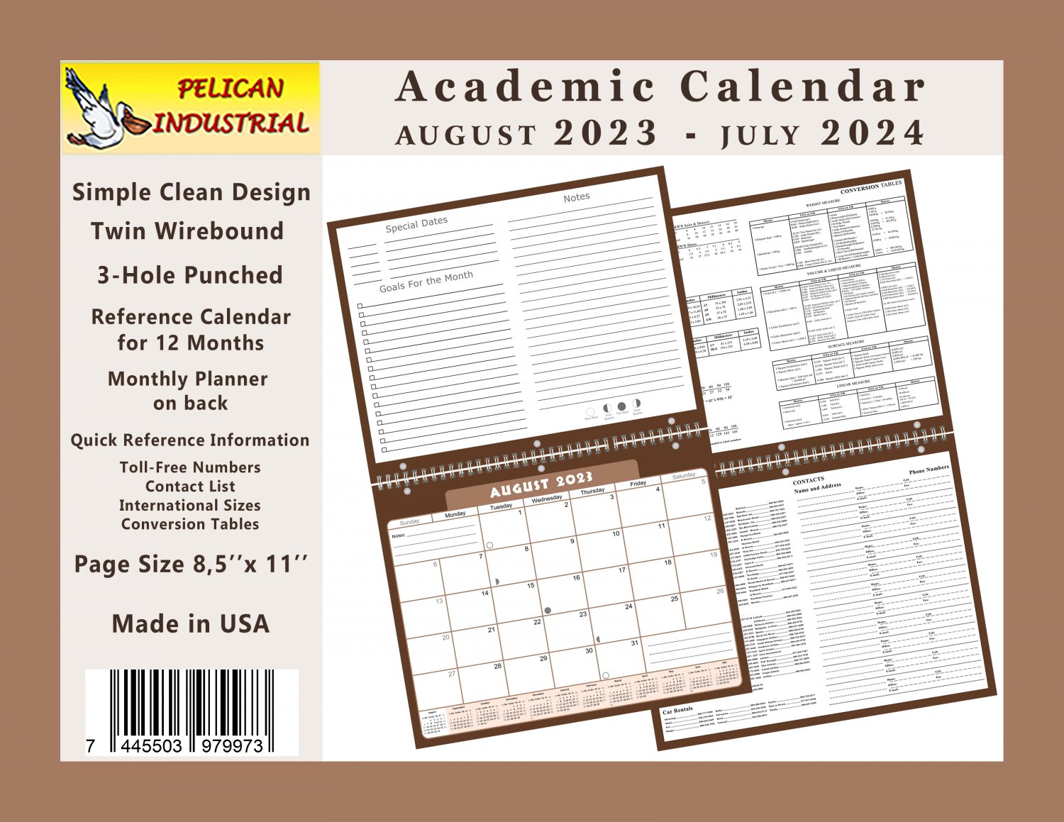 2023 - 2024 Academic Year 12 Months Student Calendar / Planner for Wall & Desk & 3-Ring Binder #022