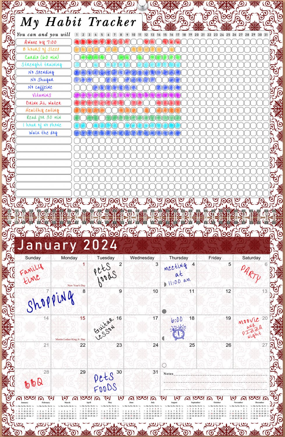 2024 Monthly Desktop/Wall Calendar/Planner - Habit Tracker - (Edition #014)