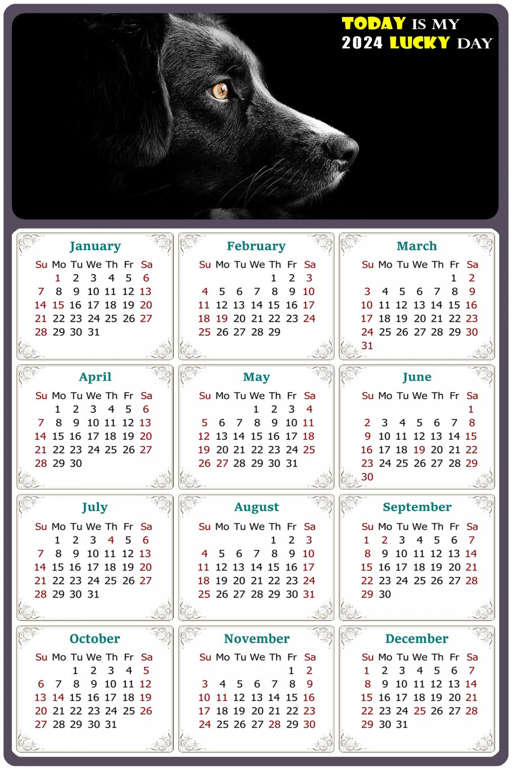 2024 Magnetic Calendar - Today is My Lucky Day - Dogs Themed 011 (5.25 x 8)