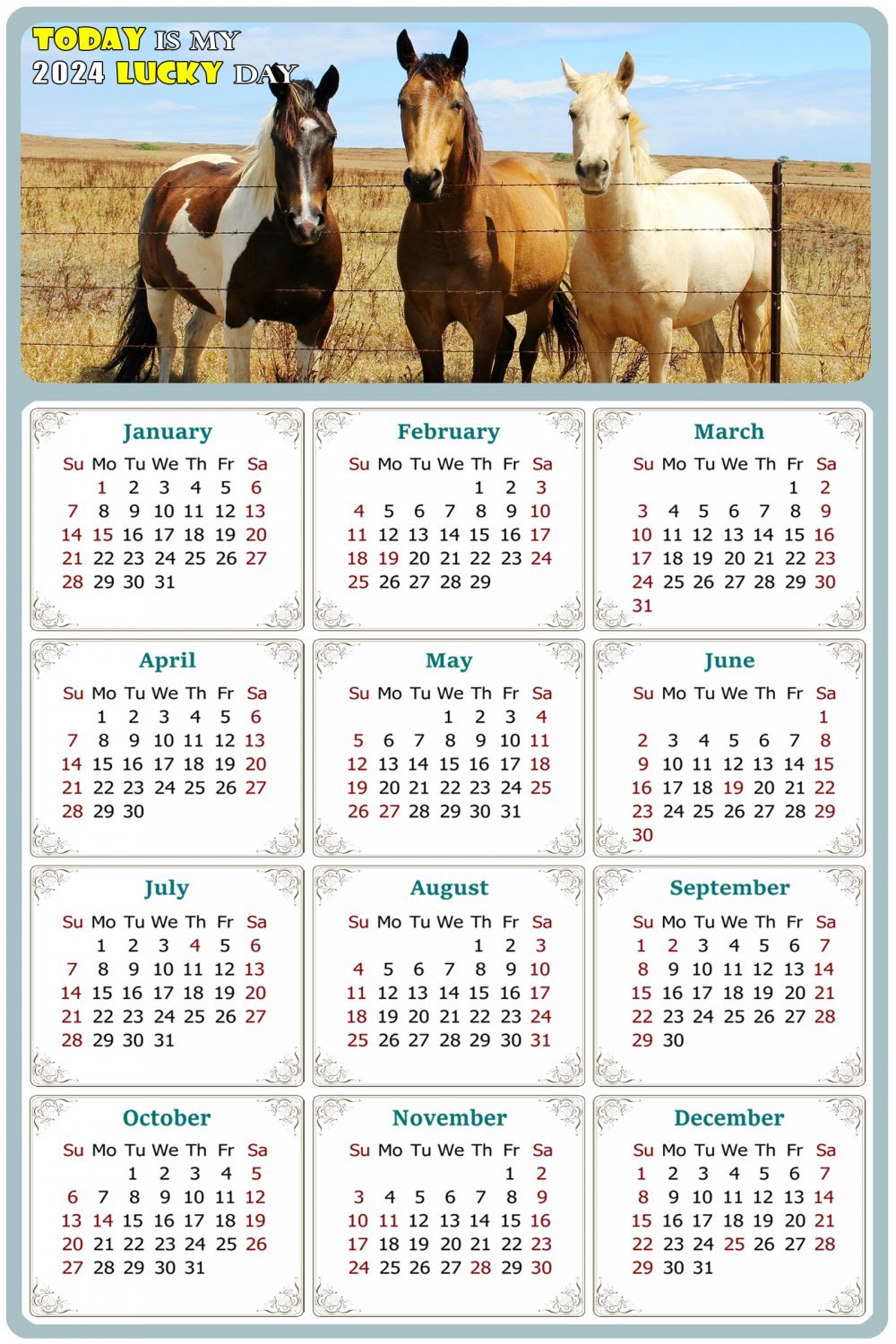 2024 Calendar Calendar Today is My Lucky Day