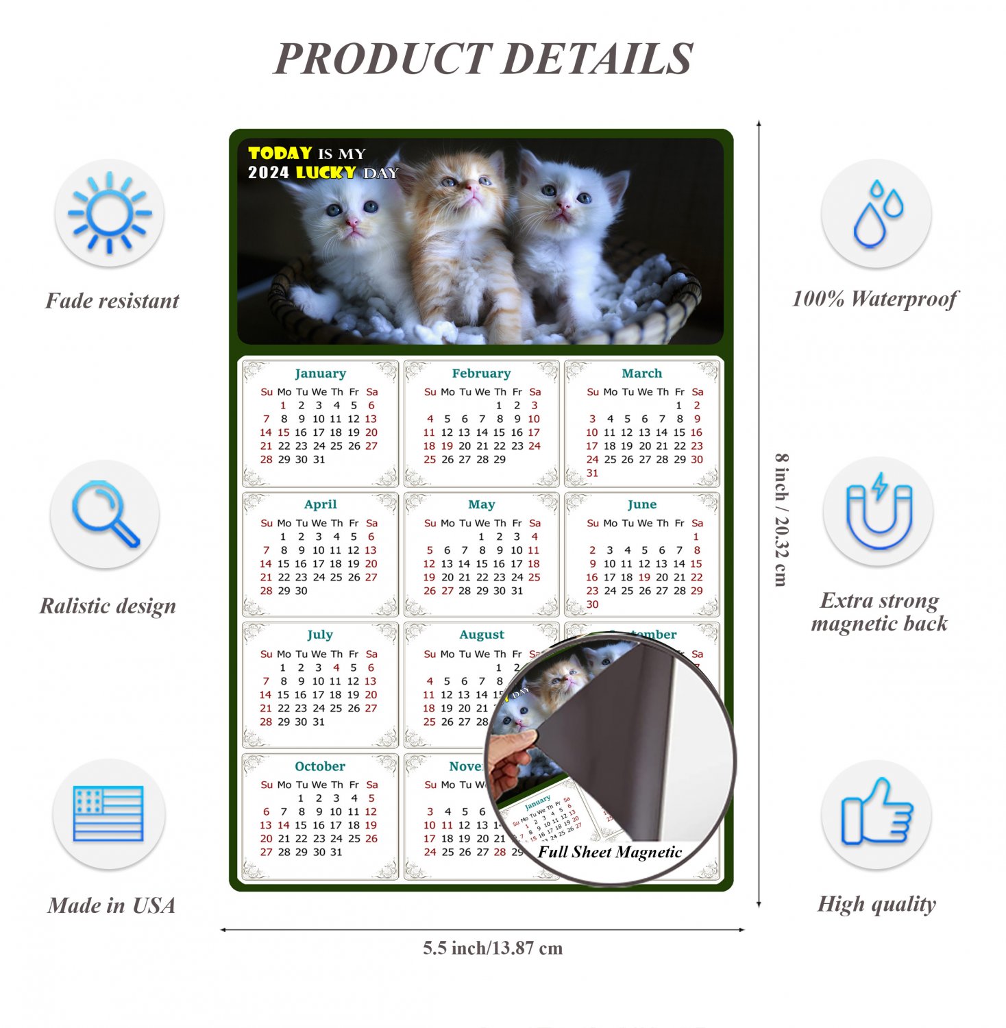 2024 Magnetic Calendar - Calendar Magnets - Today is My Lucky Day - Cat ...