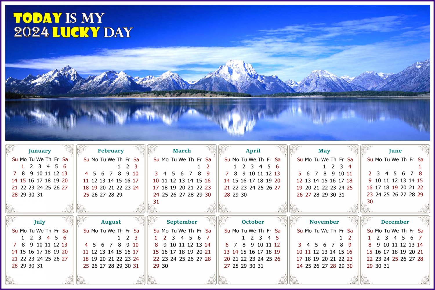 2024 Calendar Calendar Today is my Lucky Day