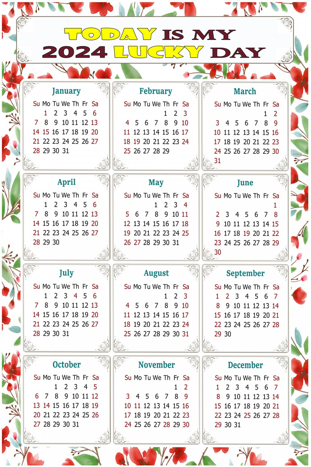 2024 Magnetic Calendar - Calendar Magnets - Today is my Lucky Day - Themed 020 (5.25 x 8)