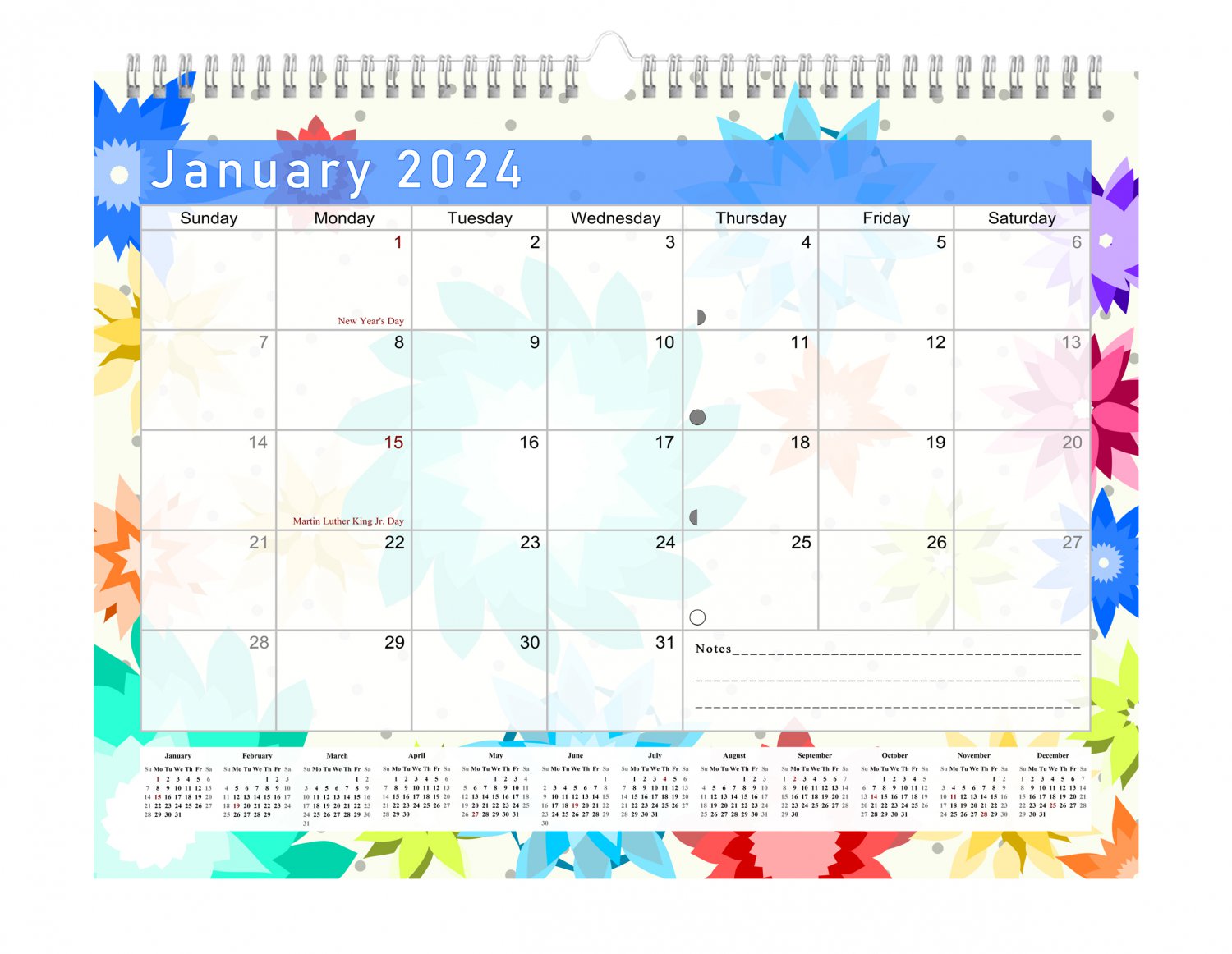 2024 Monthly Spiral-Bound Wall/Desk Calendar - 12 Months - (Edition #01)