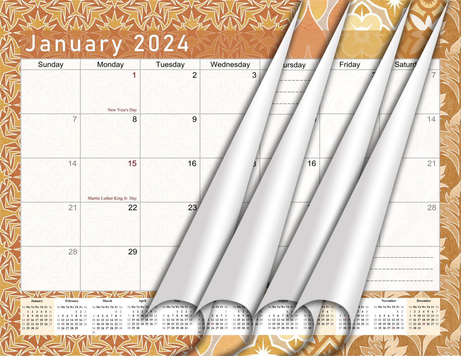 2024 Monthly Spiral Bound Walldesk Calendar 12 Months Edition 025 