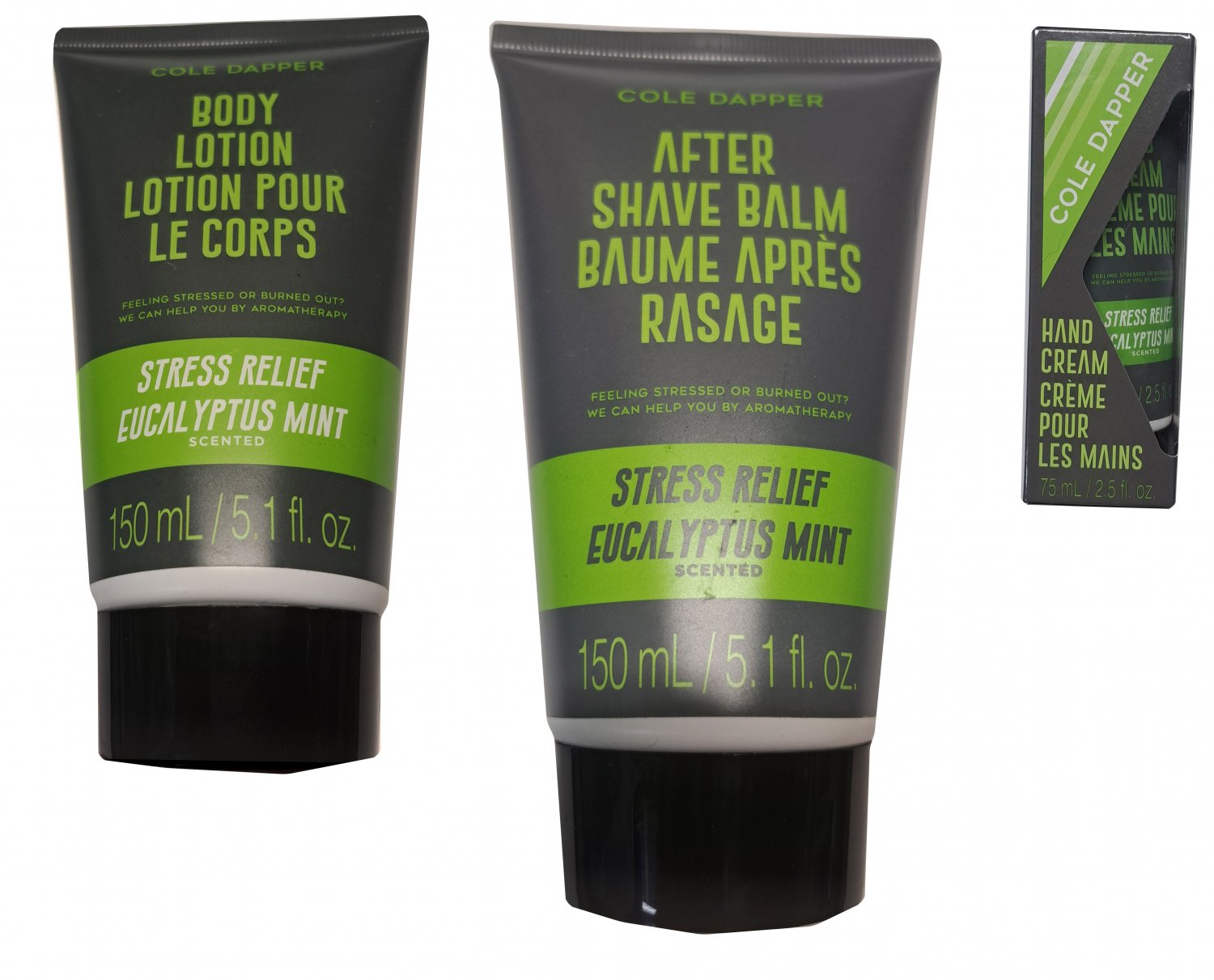 Hand Cream, Body Lotion, Shave Balm - Stress Relief Eucalyptus Mint (Set of 3)
