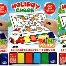 Magic Paint Posters - Christmas Holiday Cheer - 12 Paint Sheets + 1 Paintbrush (Set of 3 Books)