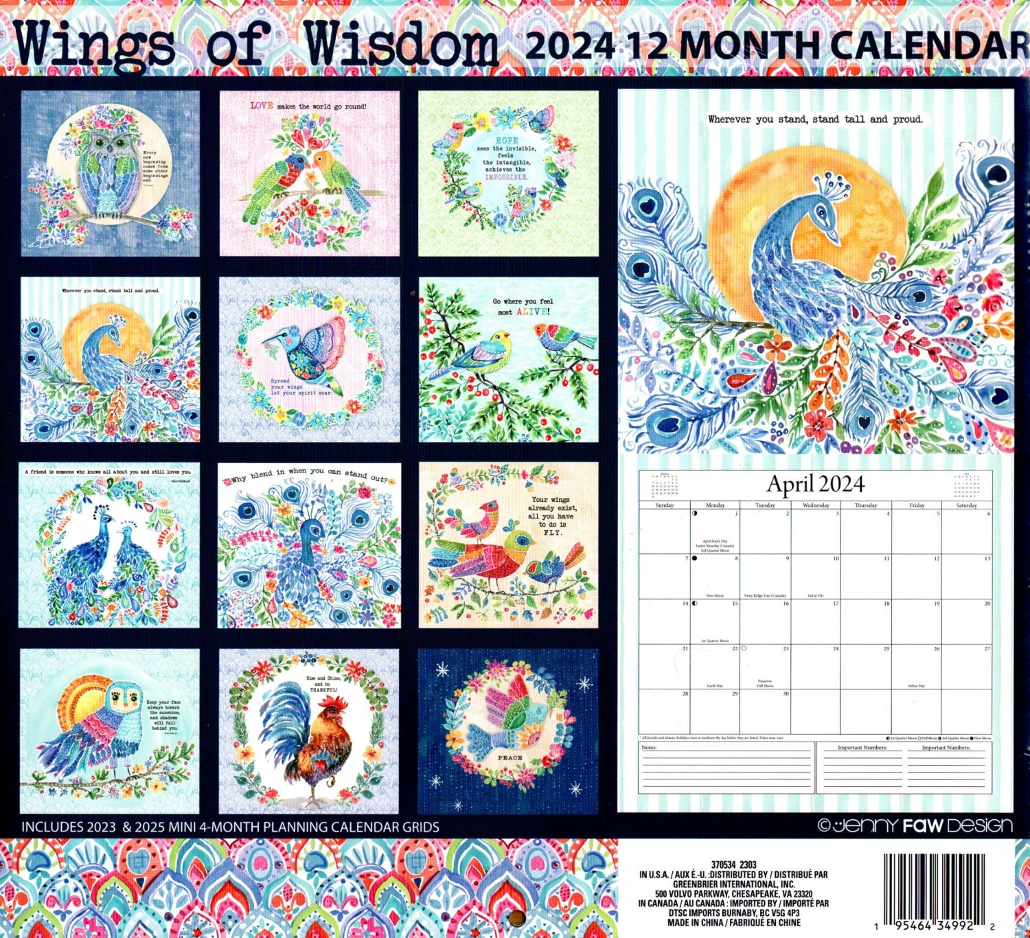 Wings of Wisdom 2024 12Month Wall Calendar + Pocket Planner (Pack of 2)