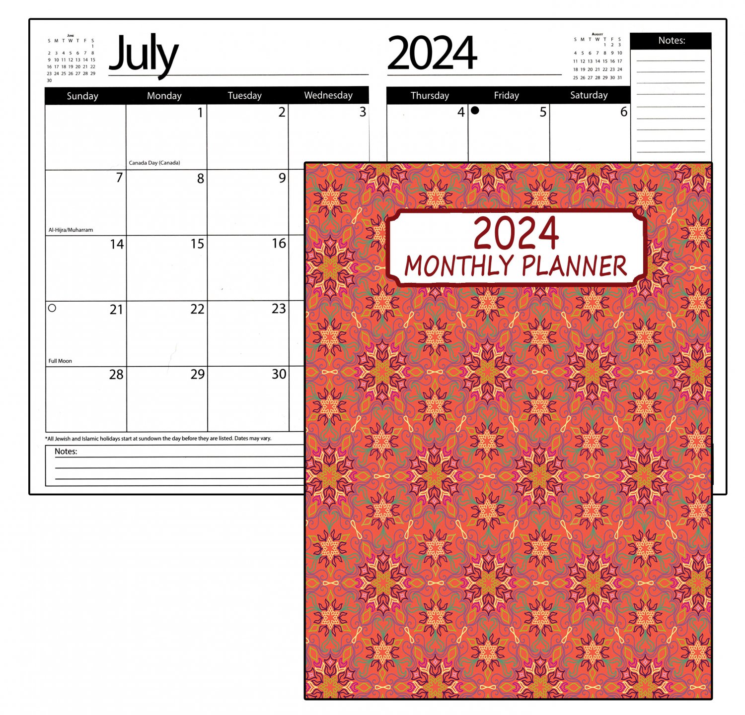 2024 Student Planner Calendar - Monthly Page Format - School College Agenda v27