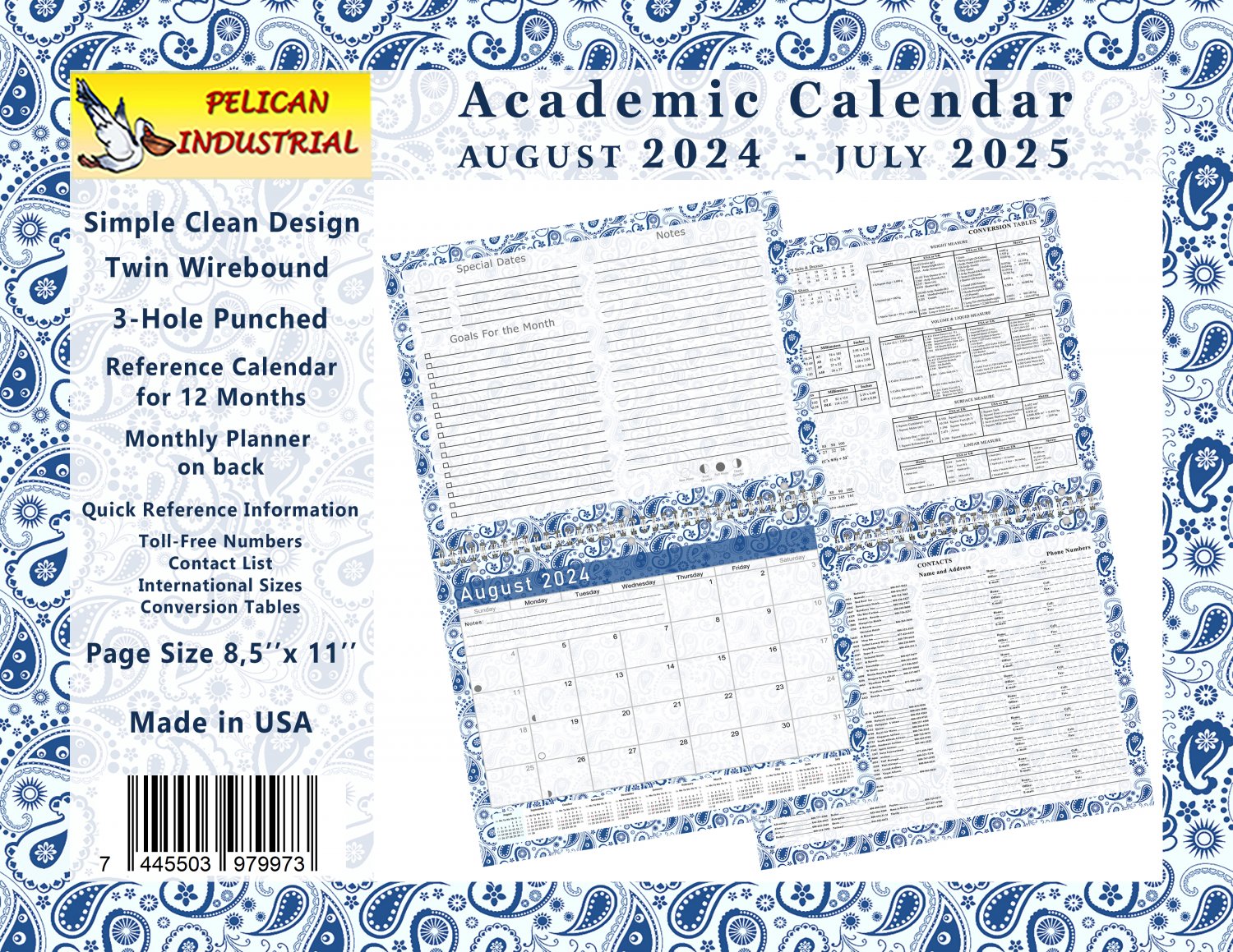 2024 2025 Academic Year 12 Months Student Calendar / Planner for Wall