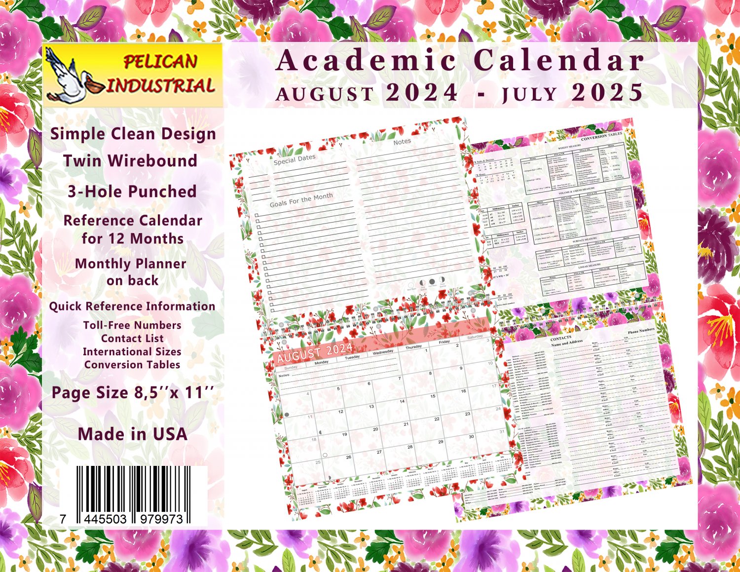 2024 2025 Academic Year 12 Months Student Calendar / Planner for Wall