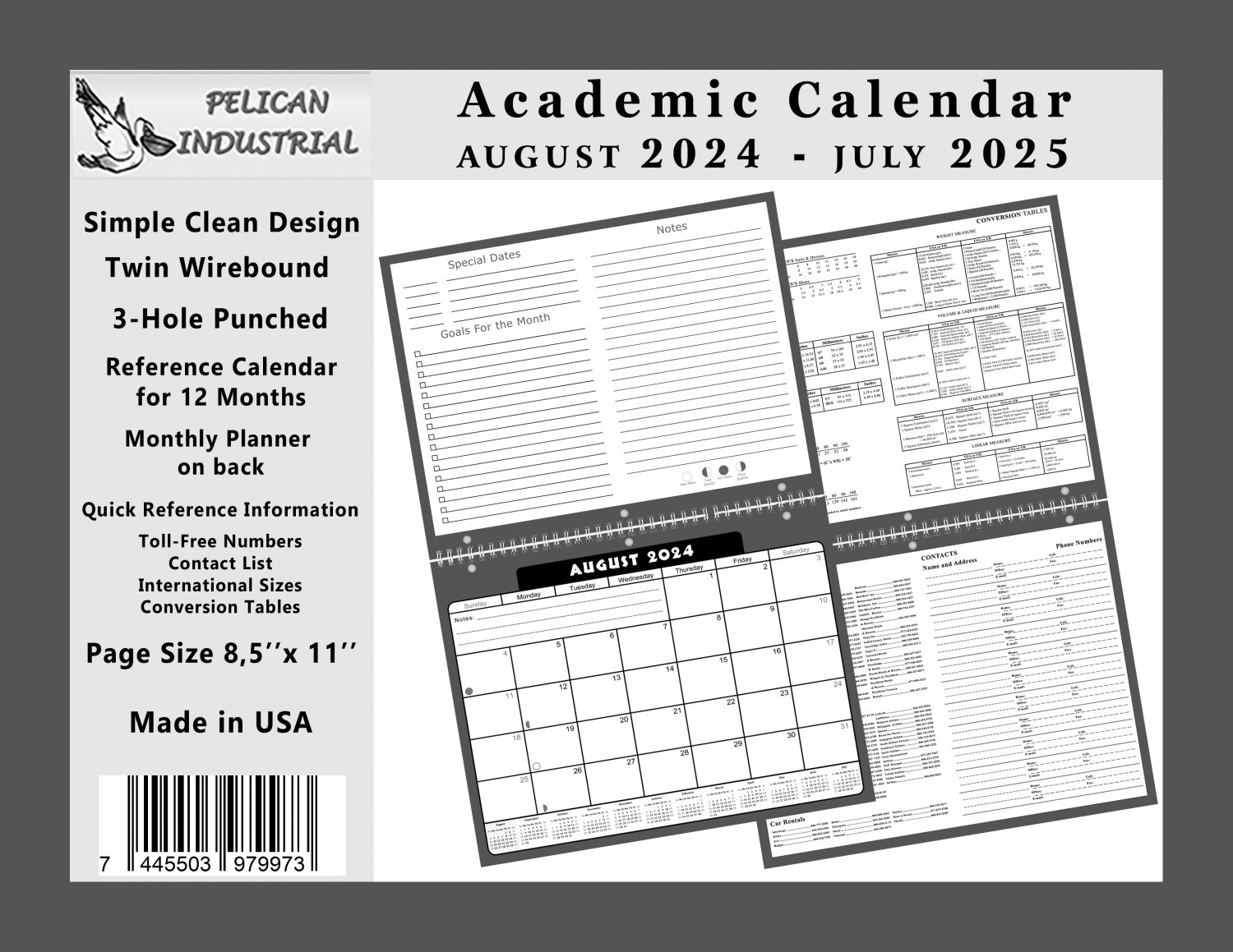 2024 2025 Academic Year 12 Months Student Calendar / Planner for Wall