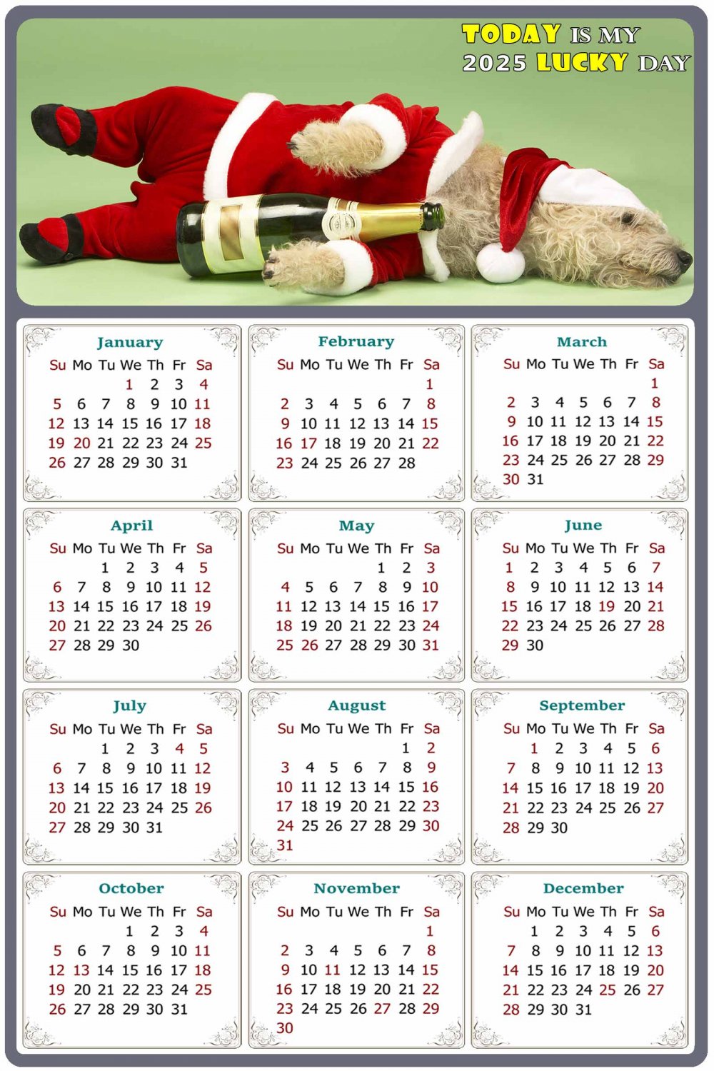 2025 Peel & Stick Calendar Today is my Lucky Day Removable Dogs 014