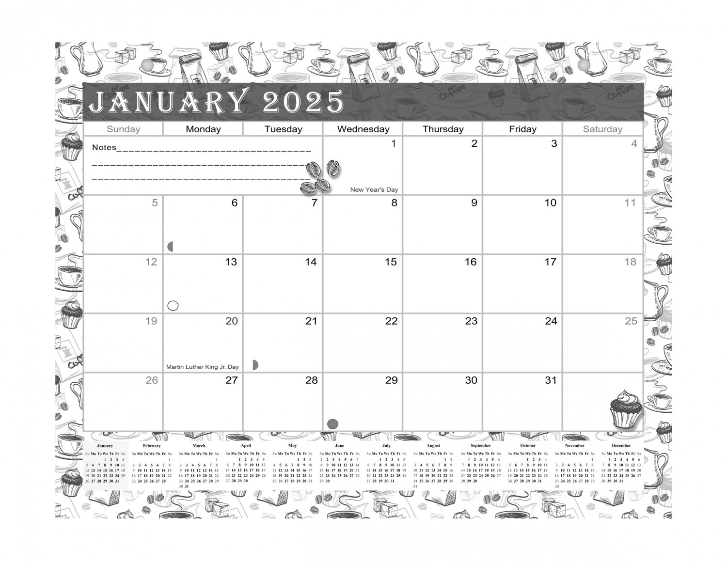 2025 Monthly Calendar 12 Months Desktop/Wall Calendar