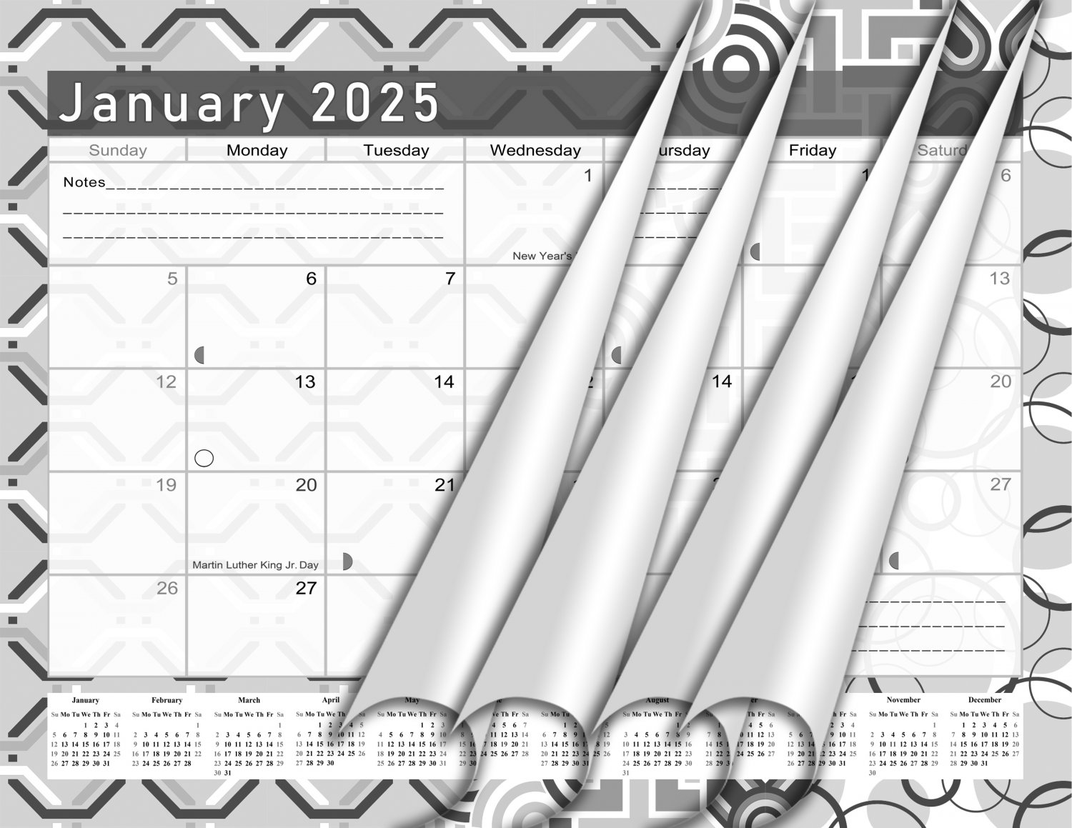 2024-2025 Monthly Magnetic/Desk Calendar - 18 Months Desktop/Wall Calendar/Planner B&W- (#26-04)