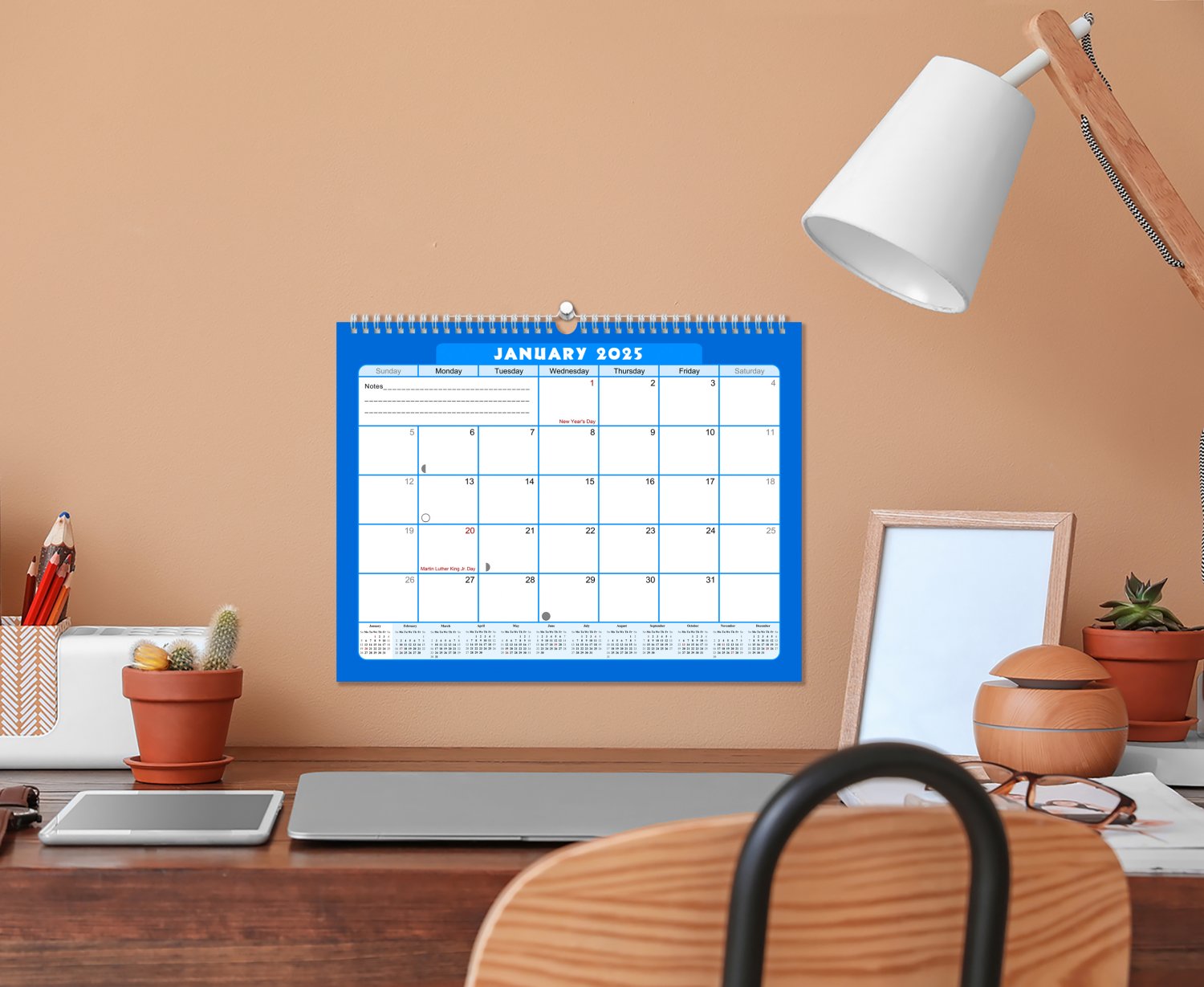 2024 2025 Monthly SpiralBound Wall / Desk Calendar 18 Months