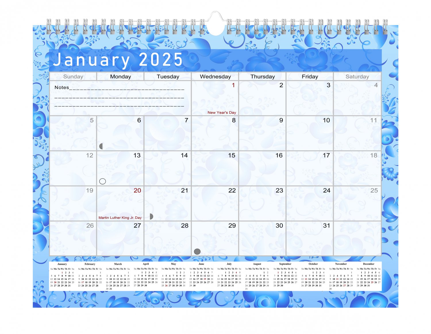 2024 2025 Monthly SpiralBound Wall / Desk Calendar 18 Months