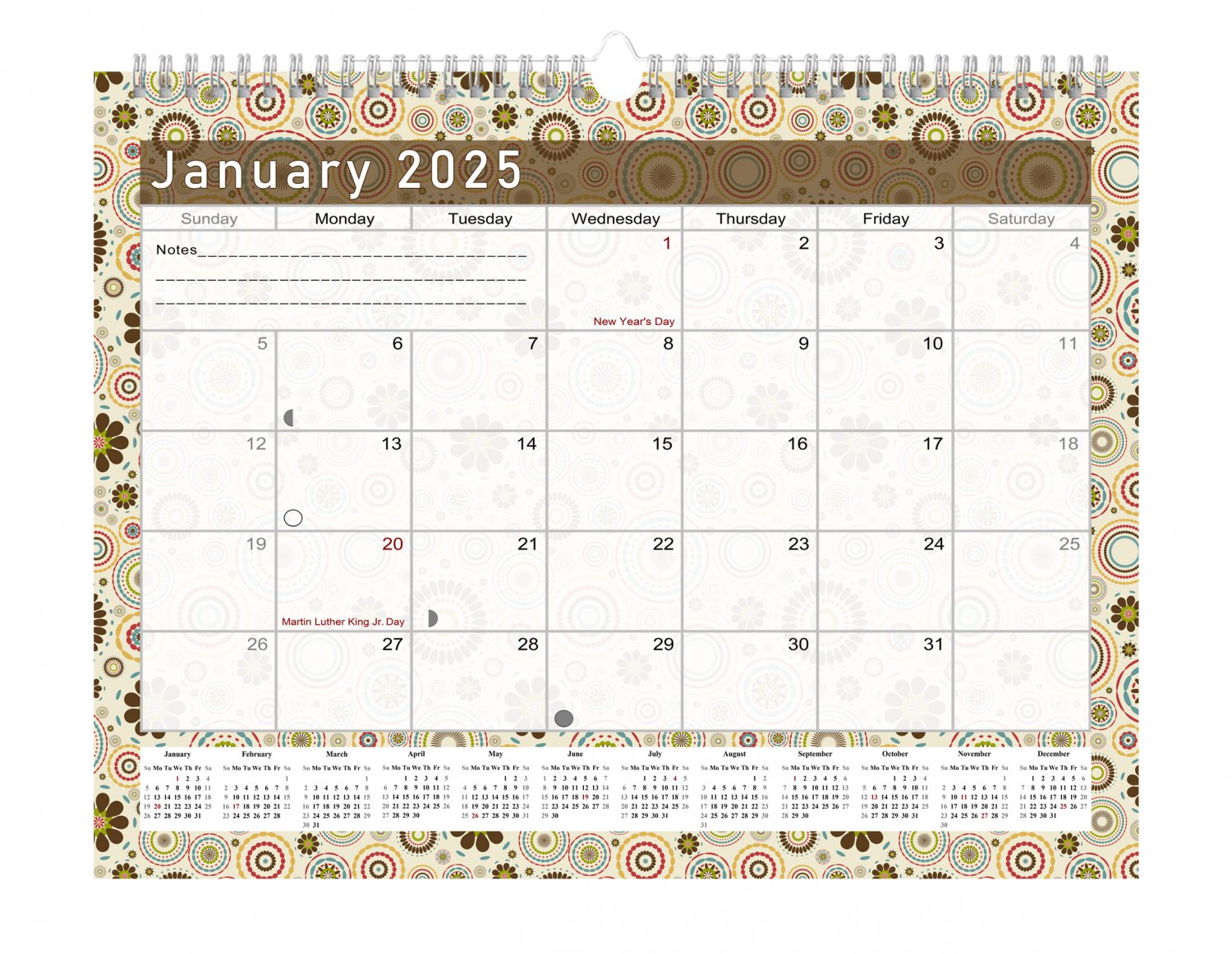 2024 2025 Monthly SpiralBound Wall / Desk Calendar 18 Months