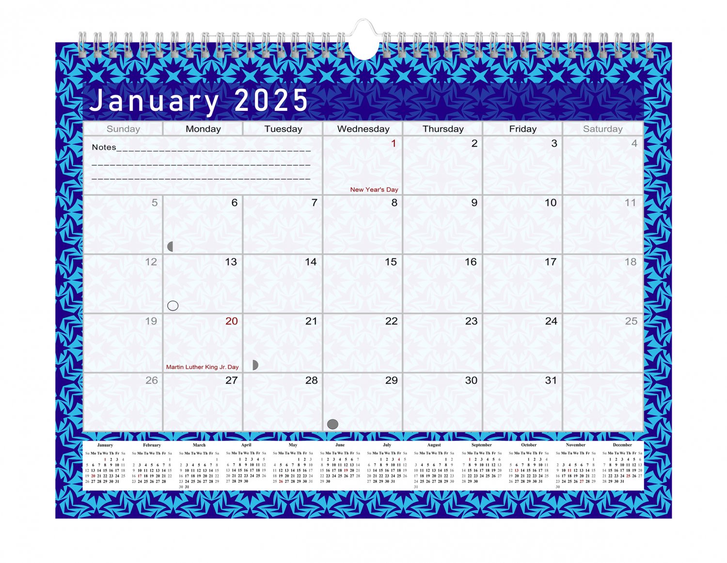 2024 2025 Monthly SpiralBound Wall / Desk Calendar 18 Months