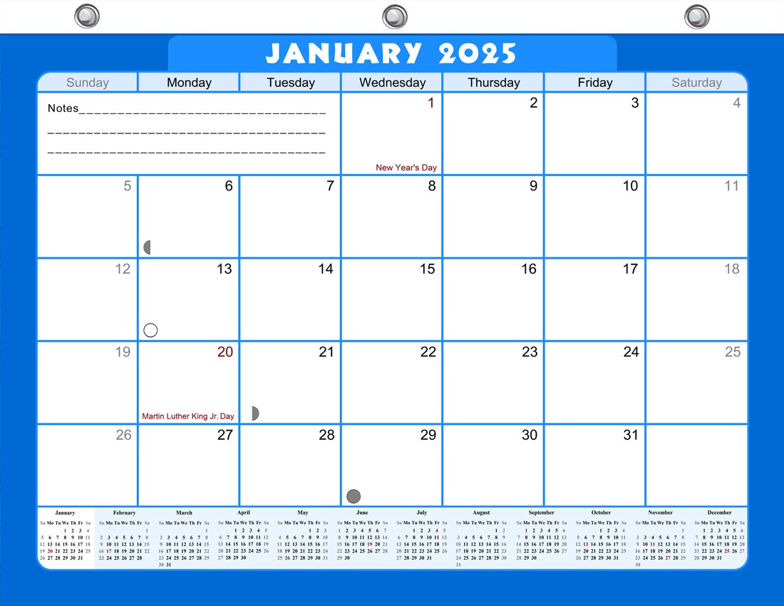 2025 Calendar 12 Months Student Calendar / Planner for 3-Ring Binder -v006