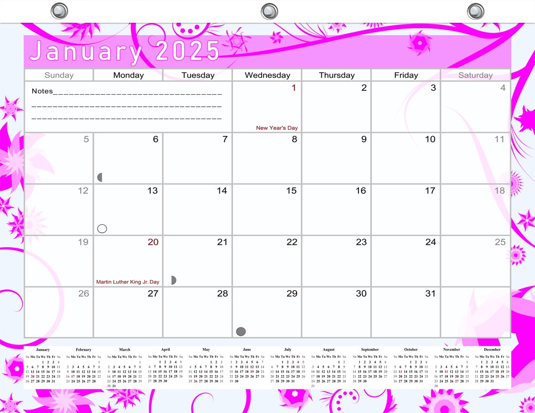 2025 Calendar 12 Months Student Calendar / Planner for 3-Ring Binder v010