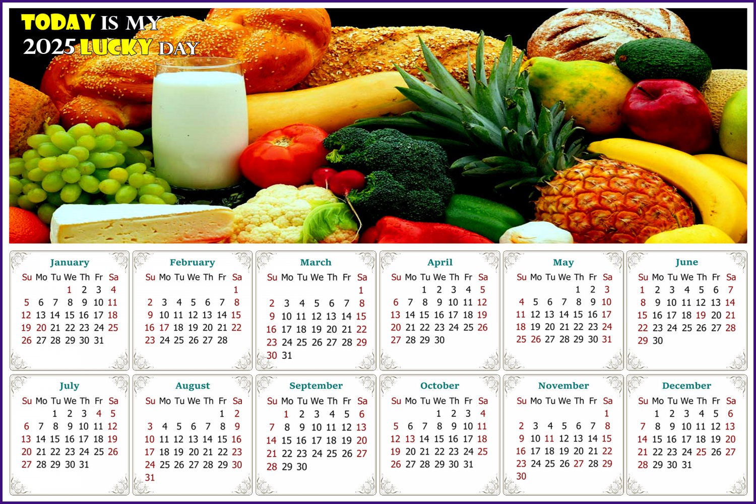 2025 Calendar Calendar Today is my Lucky Day