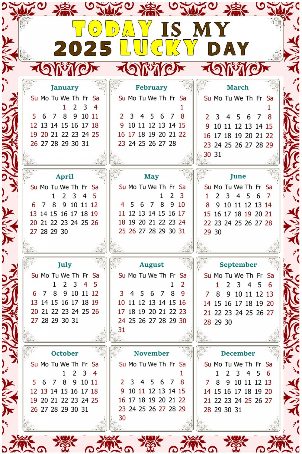 2025 Magnetic Calendar - Calendar Magnets - Today is my Lucky Day - Themed 03 (5.25 x 8)