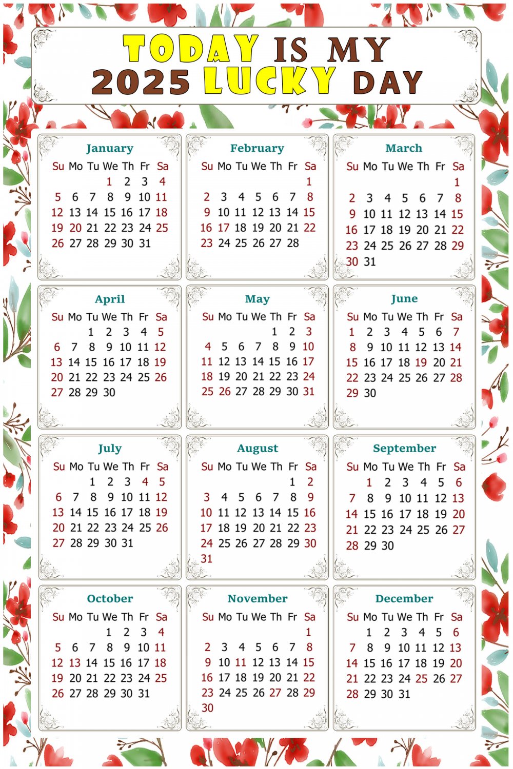 2025 Magnetic Calendar - Calendar Magnets - Today is my Lucky Day - Themed 020 (5.25 x 8)