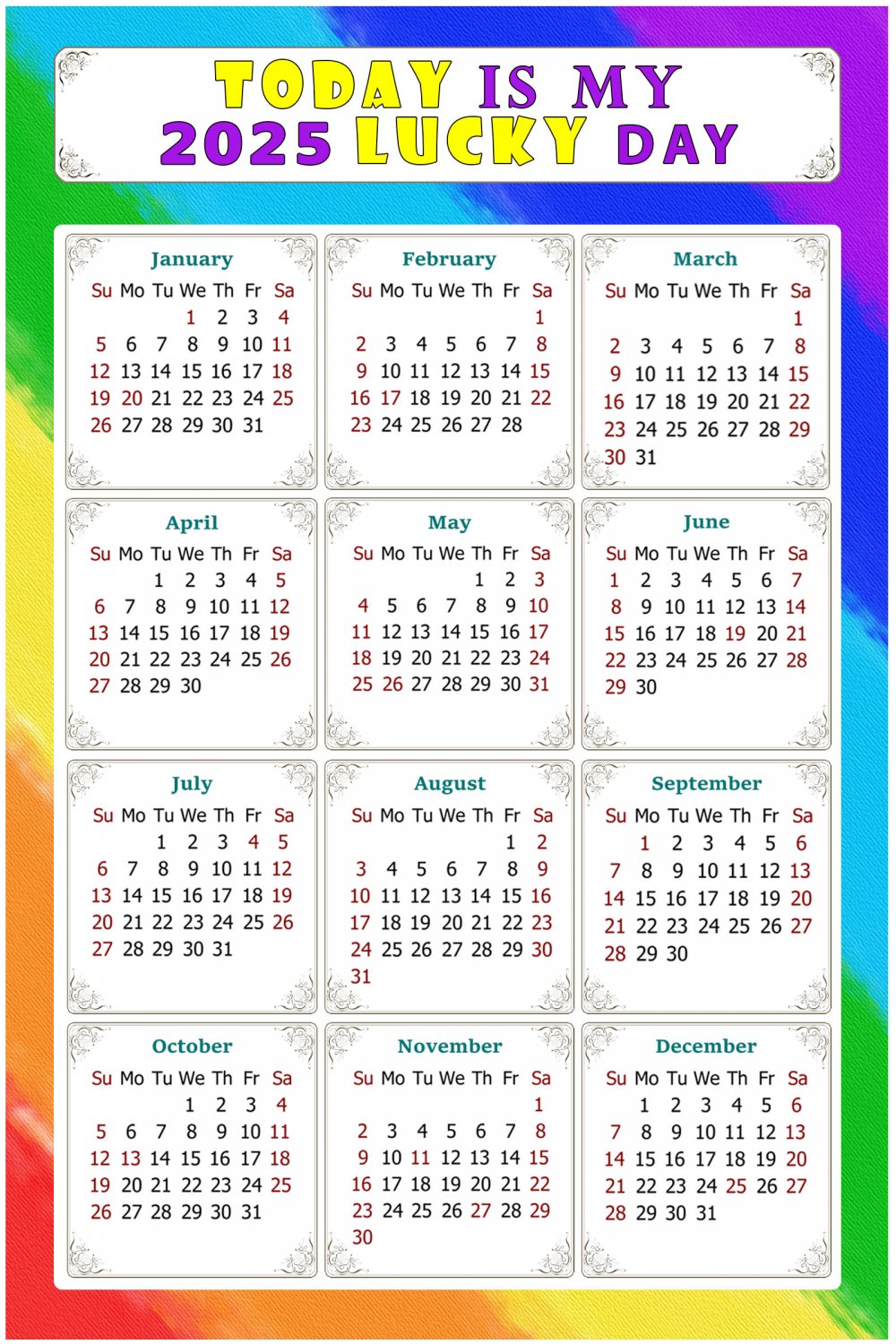 2025 Magnetic Calendar - Calendar Magnets - Today is my Lucky Day - Themed 043 (7 x 10.5)