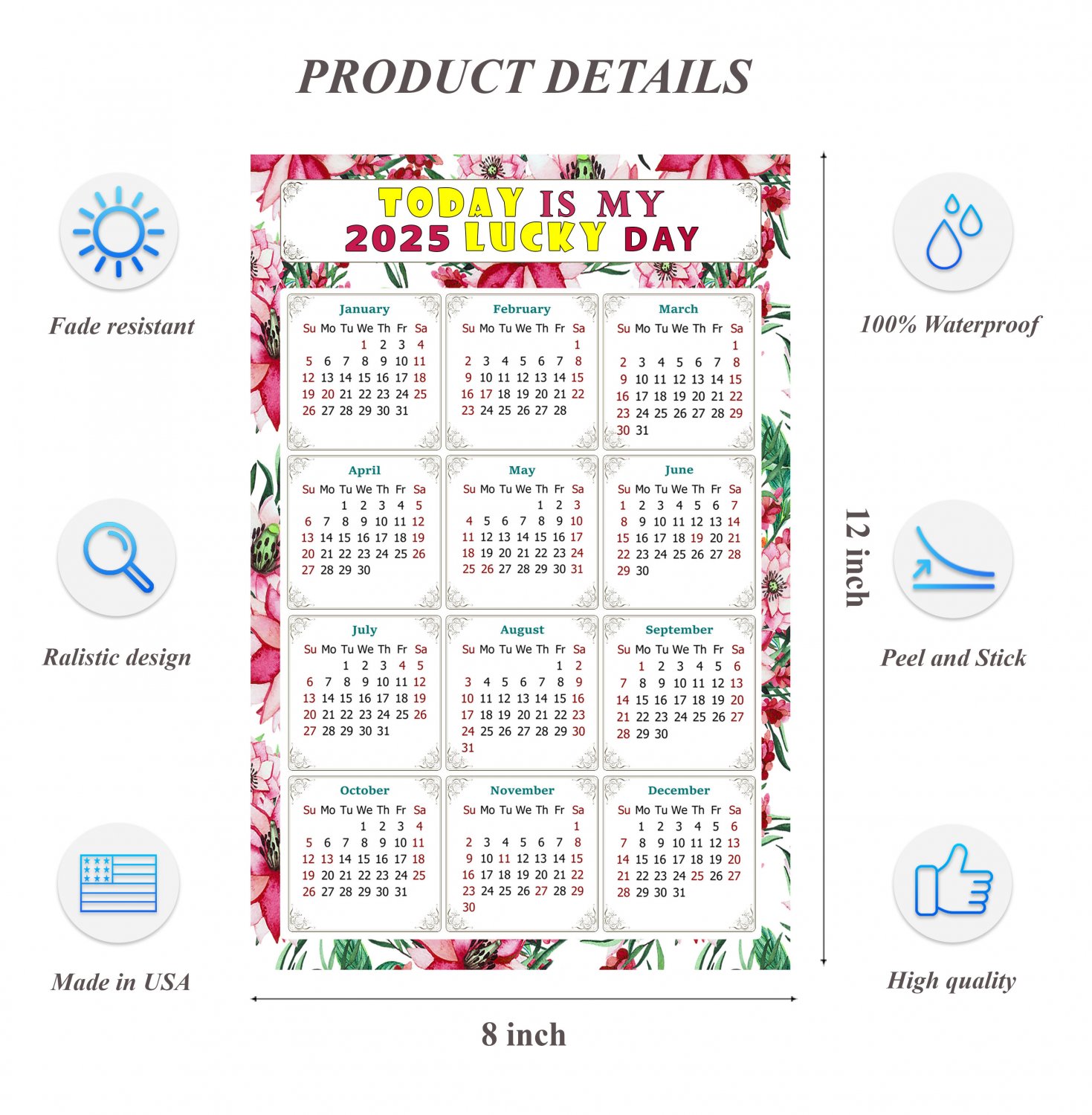 2025 Peel & Stick Calendar Today is my Lucky Day Removable 018 (12