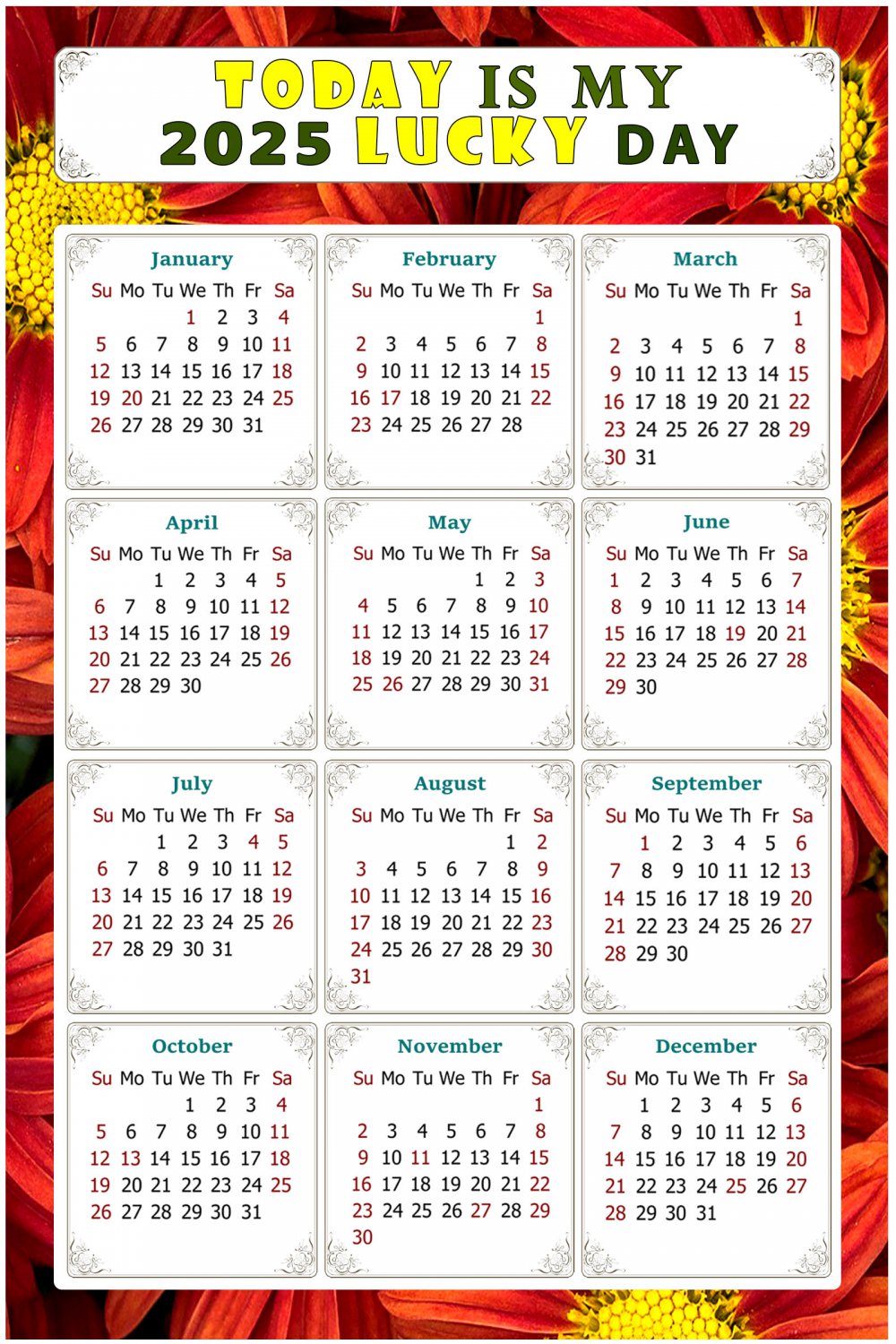 2025 Peel & Stick Calendar Today is my Lucky Day Removable 031 (9"x 6")