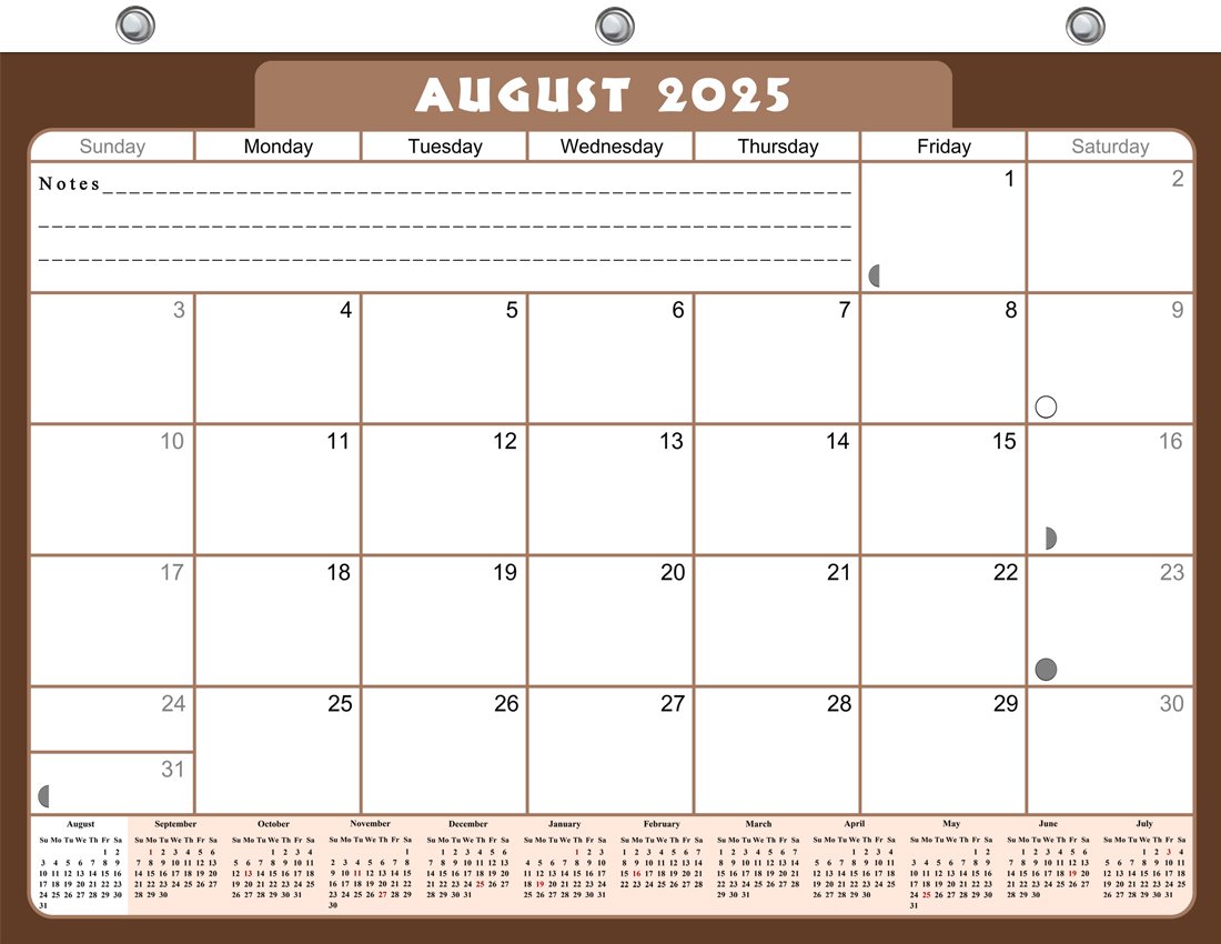 2025 - 2026 Academic Year 12 Months Student Calendar / Planner for 3-Ring v022