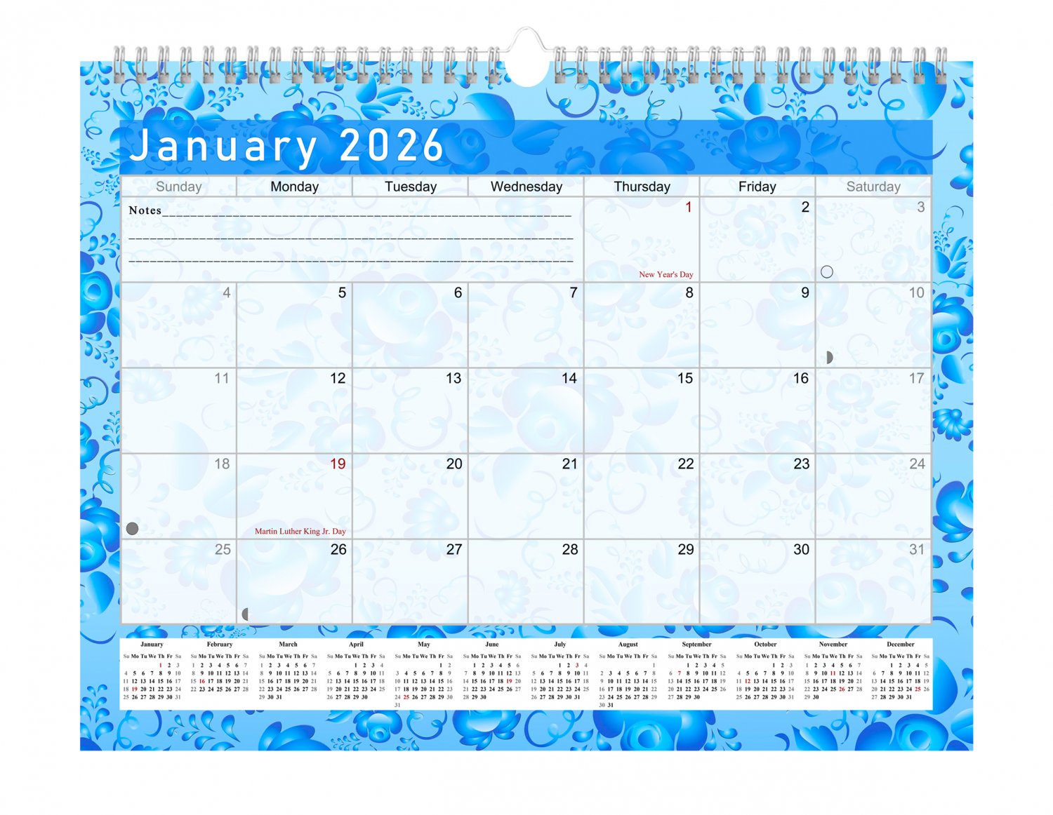 2026 Monthly Spiral-Bound Wall/Desk Calendar - 12 Months - (Edition #019)