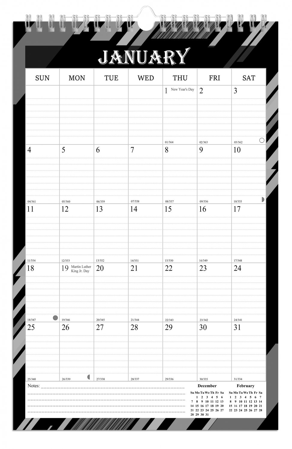 2026 Wall Calendar Spiral-bound Twin-Wire Binding - 12 Months Planner 8.5" x 11" -  #08 (B&W)