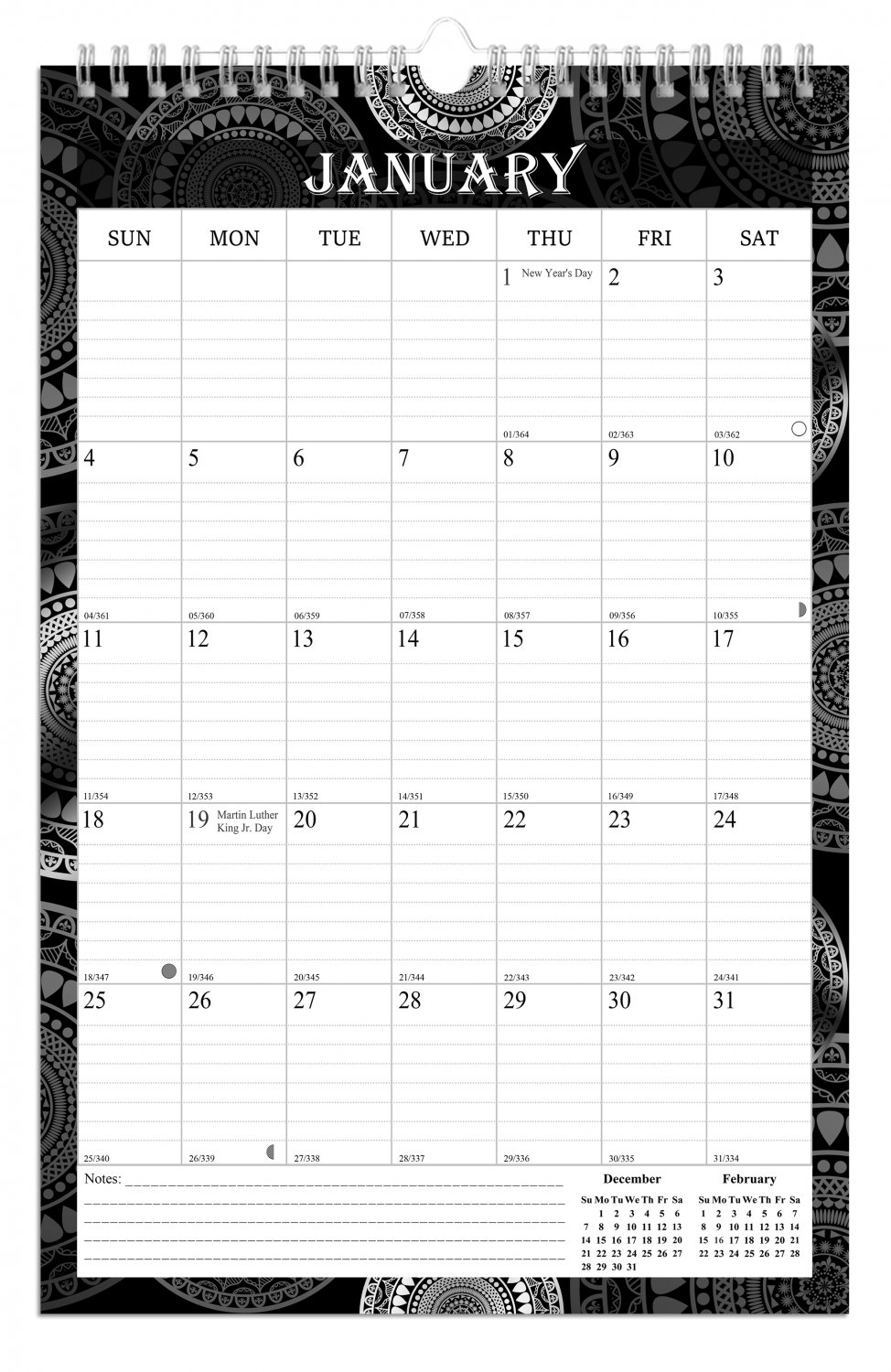 2026 Wall Calendar Spiral-bound Twin-Wire Binding - 12 Months Planner 8.5" x 11" -  #09 (B&W)